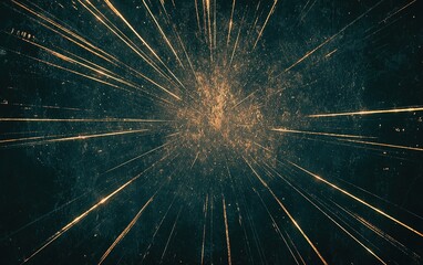 Poster - Abstract depiction of golden light streaks radiating from a central point against a dark background