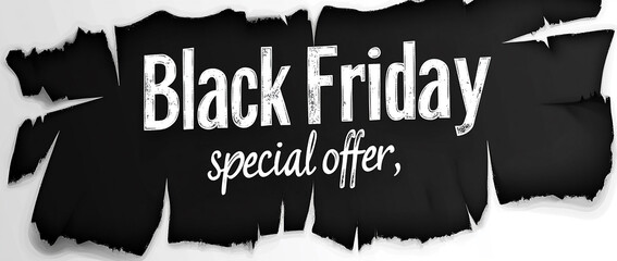 Poster - Black and white ripped paper with the words Black Friday special offer, big sale