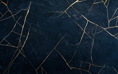 Poster - Elegant dark surface with golden veins showcasing intricate patterns in modern design aesthetics