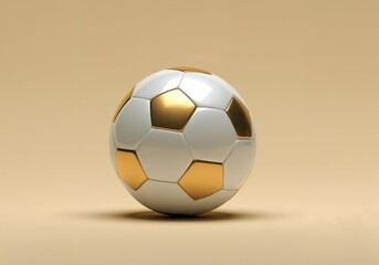 Elegant golden soccer ball on neutral background for sports and design concepts.