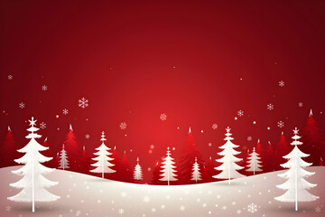 Poster - Red background with white Christmas trees, vector illustration