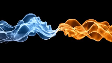 Abstract Blue and Orange Smoke Waves on Black Background