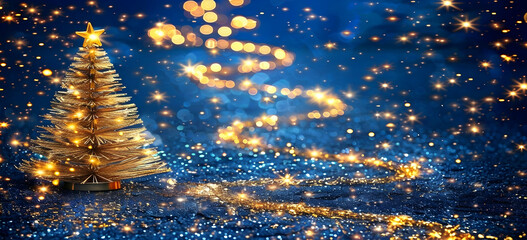 Poster - A blue background with golden, glittering lights and stars creates an elegant atmosphere