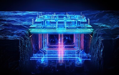 Poster - A futuristic digital landscape featuring neon lights and intricate designs in a high-tech setting