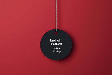 Poster - Black round tag with text End of season Black Friday sale on a red background