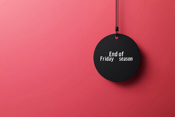 Poster - Black round tag with text End of season Black Friday sale on a red background
