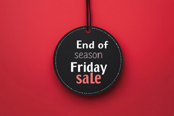 Poster - Black round tag with text End of season Black Friday sale on a red background