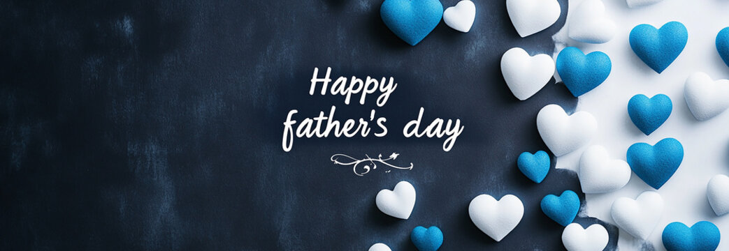 Blue and white hearts, with the text Happy father's day