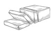 © Alisles - Slice of butter or cheese vector linear illustration. Outline drawing of dairy product painted by black inks. Monochrome etch for cookery book or culinary recipe. Line art for food design.
