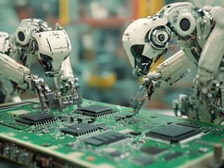 Poster - Robots Assembling Circuit Board in Factory Setting