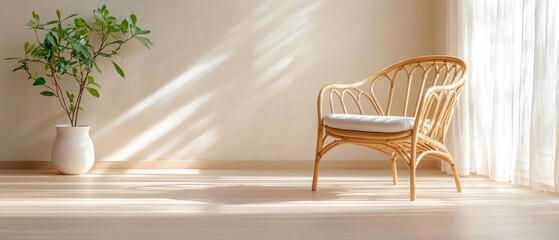 Sleek bamboo chair with organic curves, minimalist design, soft sunlight, modern interior background, eco-friendly elegance