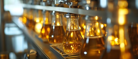 Poster - Laboratory Process with Glass Flasks Filled with Liquid