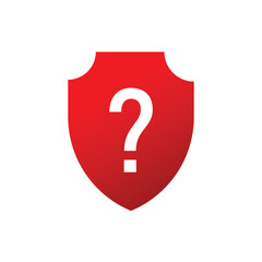 Poster - Shield question mark icon. Red protection faq icon