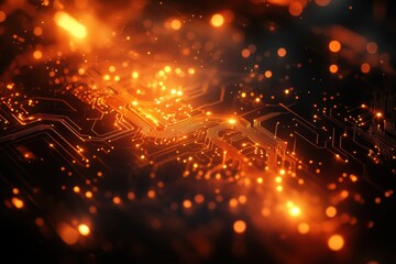 Poster - Exploring intricate circuits illuminated by glowing sparks in a dark abstract environment at night