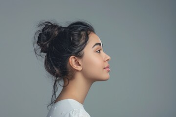 Attractive girl with copy space in profile view portrait.