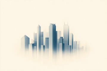 Poster - A highly stylized skyline showcases sleek, geometric buildings emerging through a soft morning fog, creating a serene urban atmosphere. Generative AI