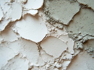 Textured close-up of powdery clay in soft, earthy tones, including shades of green, cream, and beige, creating a natural, rustic aesthetic with rough, organic details.