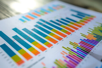 Poster - A colorful chart with many different colored bars and lines