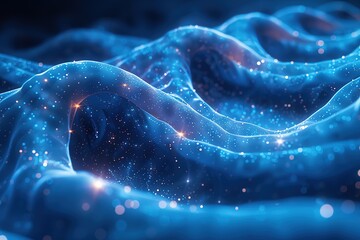 Poster - A blue and white image of a wave with a lot of sparkles