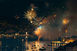 © mila103 - A city skyline is lit up with fireworks and the water is calm