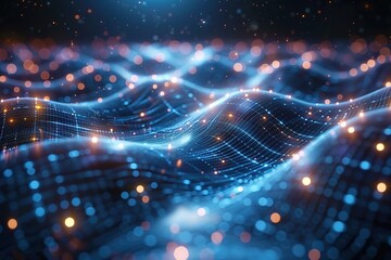 Fototapete - A blue and orange wave with a lot of dots