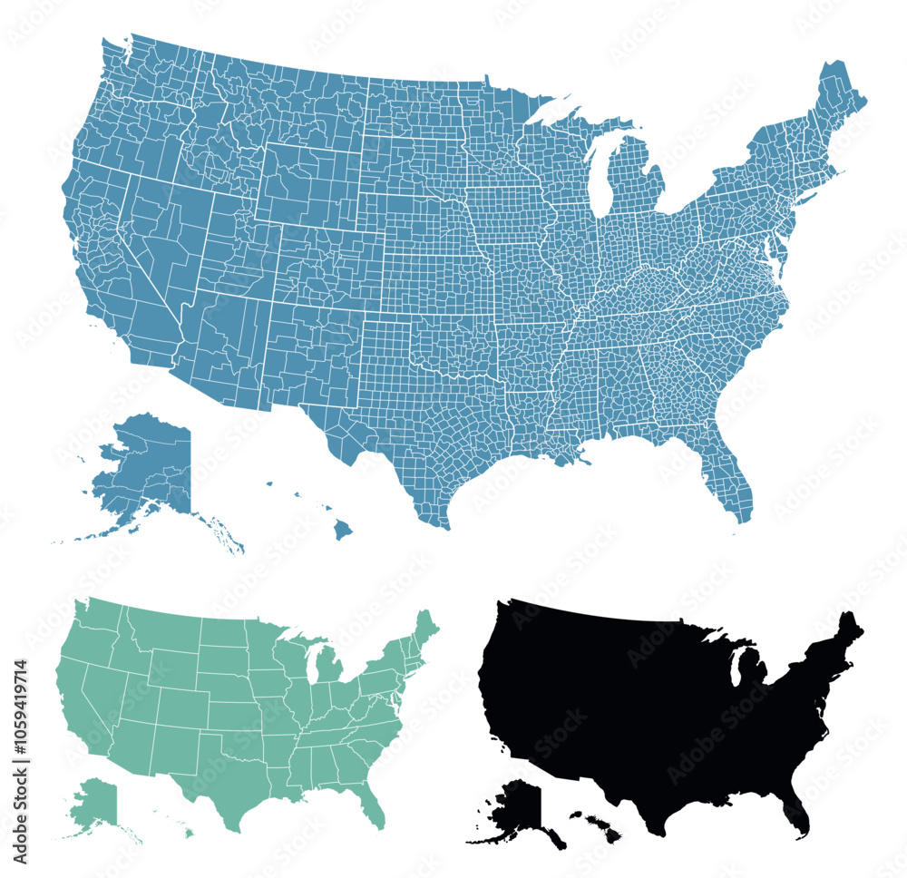 Set maps of Usa with states, borders Stock Vector | Adobe Stock