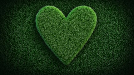 Wall Mural - Green heart made of grass is on a green background. The heart is surrounded by grass and he is a symbol of love and nature