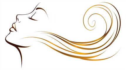 Aufkleber - Woman's head with long golden hair. The hair is curled and flowing. The woman's face is drawn in a simple style