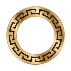 Poster - Greek golden circle frame border vector meander round ornament design