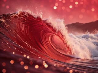 Poster - Stunning Red Waves Abstract Graphic Wallpaper with Bokeh Effect for Modern Decor and Backgrounds