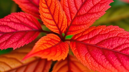 Wall Mural - Close-up shot of a vibrant maple leaf showcasing intricate veins and rich texture, green, macro