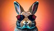 © blackdiamond67 - Cool bunny with sunglasses on colorful background.