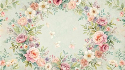  Delicate floral wreath wallpaper with intricate details and soft pastel colors, floral patterns, interior design
