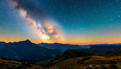 Milky Way over the beautiful mountains with lightning at night in summer. Colorful landscape with bright starry sky with Milky Way isolated with white shades, png