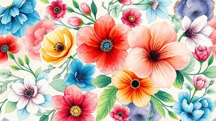 Wall Mural - Exquisite watercolor floral pattern with vibrant hues and delicate details, beautiful, decoration