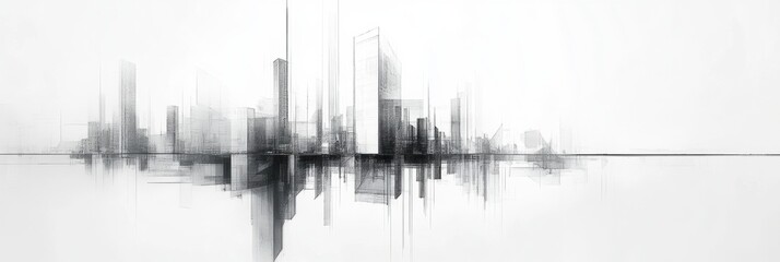 Aufkleber - A futuristic city skyline showcases clean lines and geometric shapes, evoking a sense of innovative urban design during dawn. Generative AI