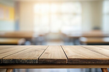 Aufkleber - Empty wooden table top with blurred high school classroom background