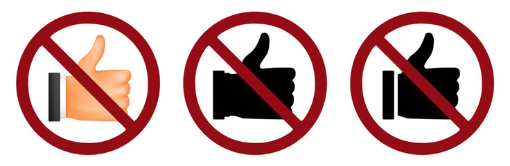 like thumb up ban prohibit icon. Not allowed thumb up crossed circle