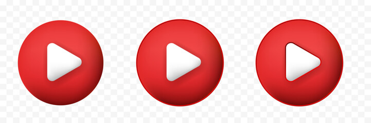 Poster - Red 3d play button logo icon. Minimalist red button symbol.