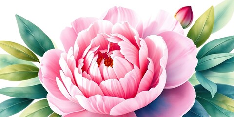 Wall Mural - Watercolor background of a vibrant peonie flower in full bloom, pastel, peonie, vibrant