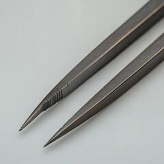 Close-up of a pair of metal tweezers.