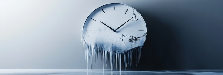 Aufkleber - The artwork showcases a clock with elongated, melting hands, creatively representing the fluidity and passage of time in an ethereal environment. Generative AI
