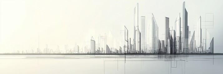 Poster - This artwork showcases a futuristic city skyline, highlighting clean lines and geometric shapes, evoking a sense of modernity. Generative AI