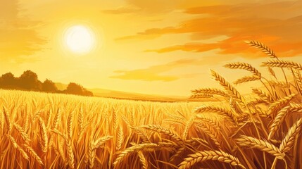 Poster - Conceptual illustration depicting the solar term related to wheat harvest during autumn in a rural setting