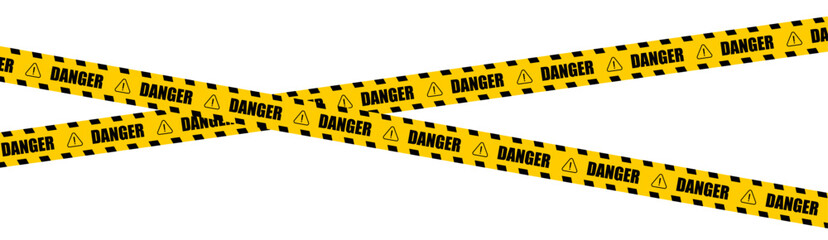 yellow and black danger warning tape set: includes skull symbols for industrial safety, hazard areas