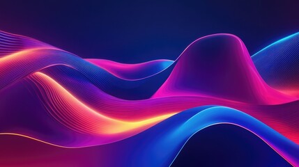 Sticker - Abstract Dark Background Featuring Neon Waves and a Futuristic Scene Ideal for Wallpaper