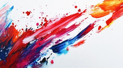 Aufkleber - Vibrant abstract acrylic paint background featuring colorful strokes and splash stains in red set against a clean white texture