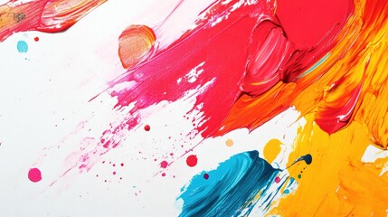 Aufkleber - Vibrant abstract acrylic paint background featuring colorful strokes and splash stains in red set against a clean white texture