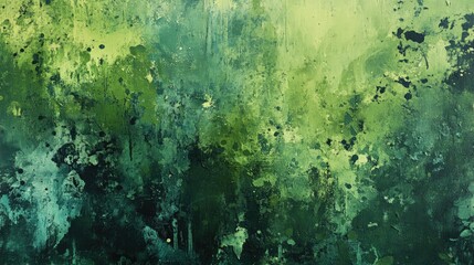 Aufkleber - Abstract oil painting on canvas featuring paint spots and strokes in a range of green tones crafted using innovative techniques