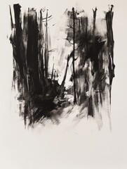 Leinwandbilder - A dense forest with beautifully detailed trees and shadows, evoking a mysterious twilight atmosphere. Generative AI